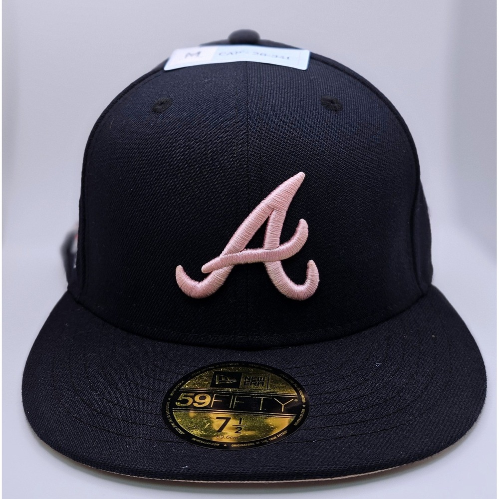 New Era 59FIFTY Atlanta Braves Fitted Hat Navy Pink 30th Season Patch 7 1/2